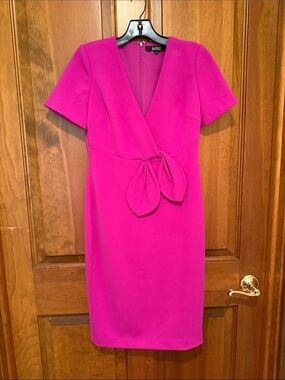 Badgley Mischka Vibrant Hot Pink Wrap-Detail Midi Dress